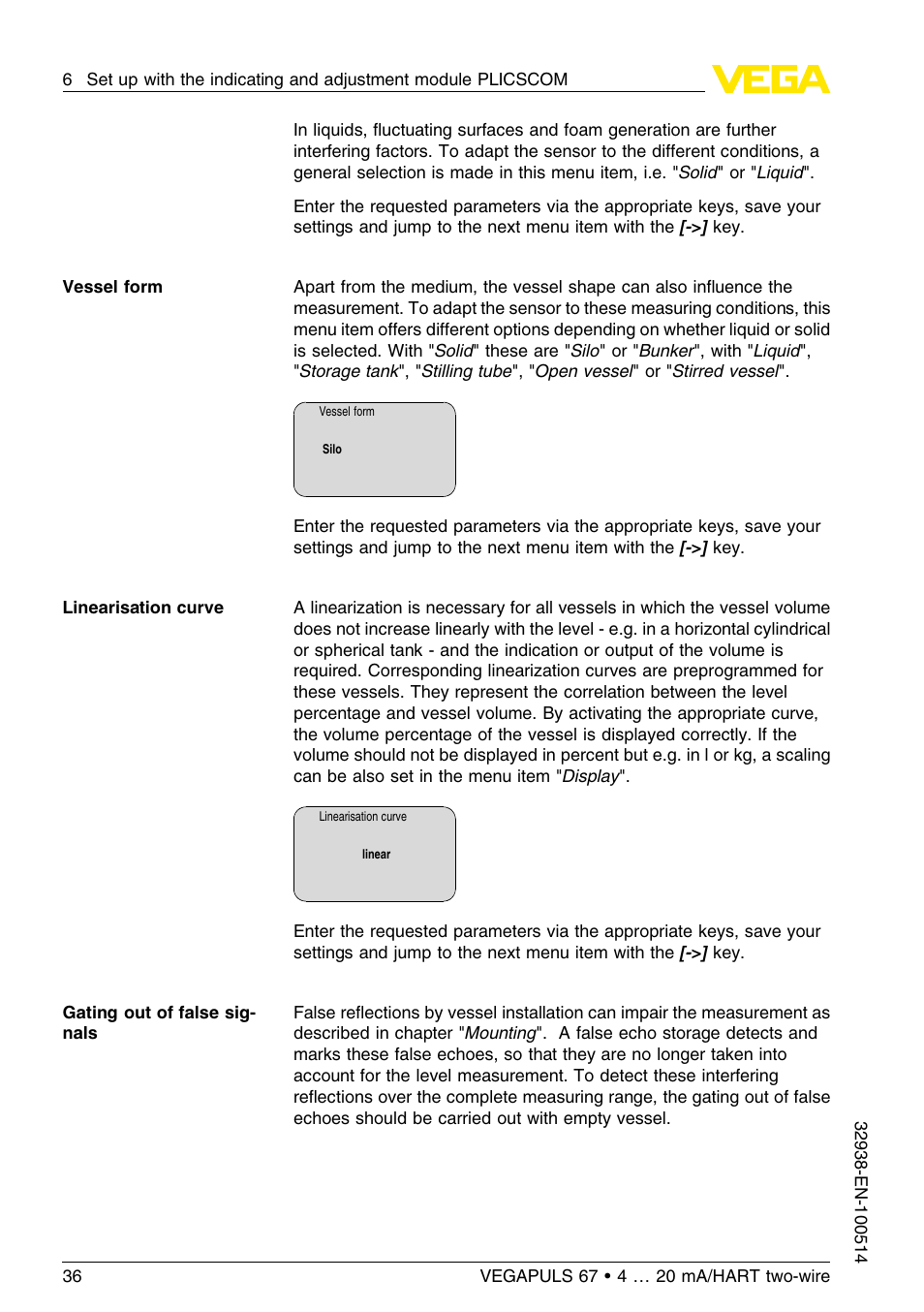 VEGA VEGAPULS 67 (≥ 2.0.0 - ≤ 3.8) 4 … 20 mA_HART two-wire User Manual | Page 36 / 64