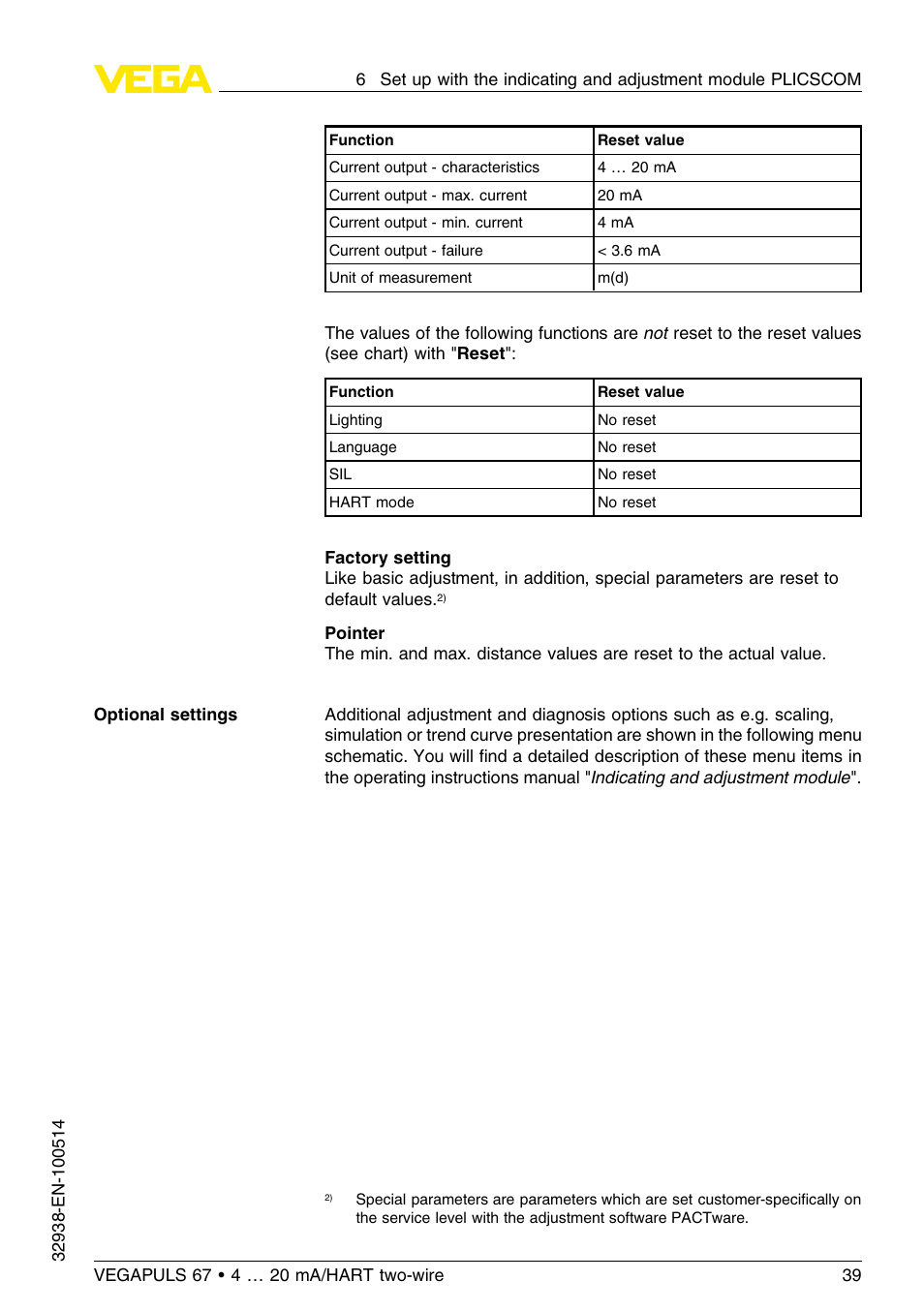 VEGA VEGAPULS 67 (≥ 2.0.0 - ≤ 3.8) 4 … 20 mA_HART two-wire User Manual | Page 39 / 64
