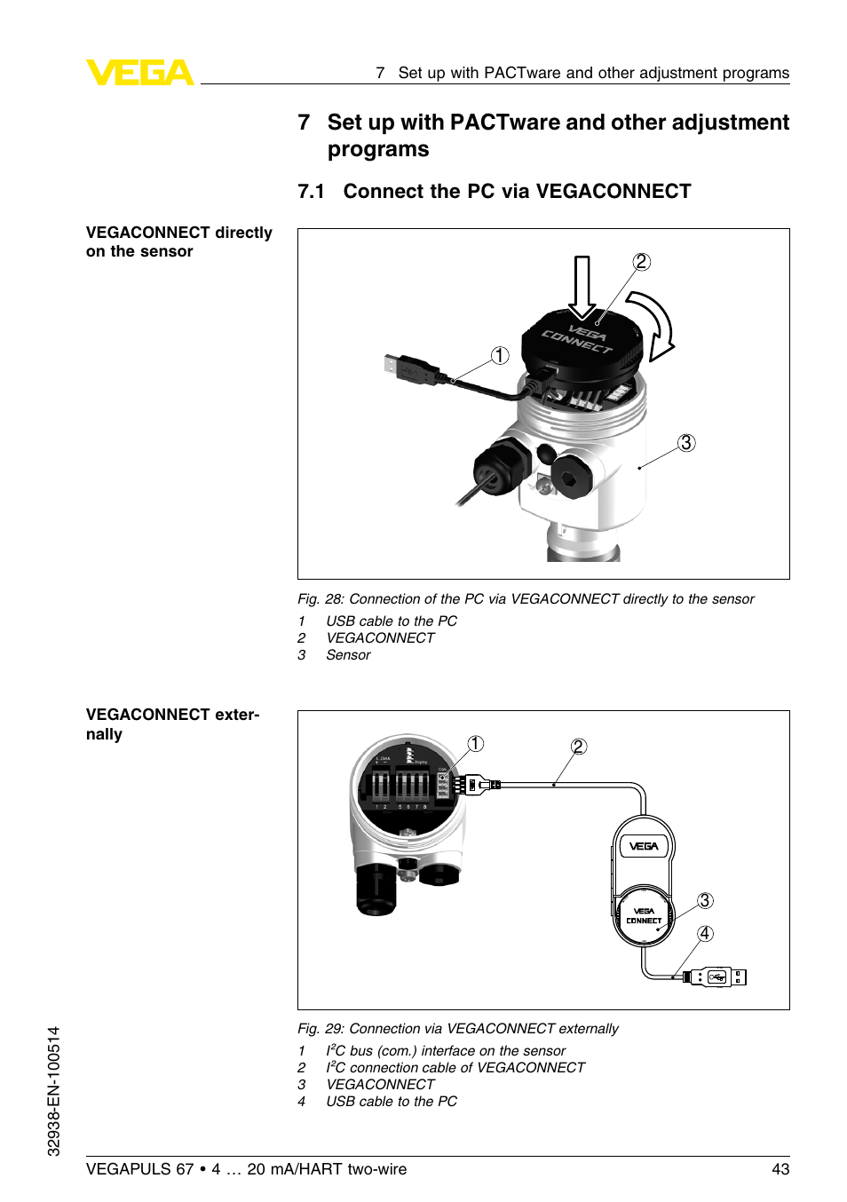 1 connect the pc via vegaconnect, 1 connect the pc via vegaconnect 3 1 2 | VEGA VEGAPULS 67 (≥ 2.0.0 - ≤ 3.8) 4 … 20 mA_HART two-wire User Manual | Page 43 / 64