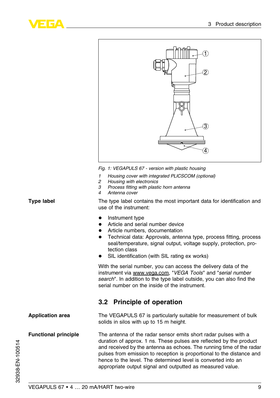 2 principle of operation | VEGA VEGAPULS 67 (≥ 2.0.0 - ≤ 3.8) 4 … 20 mA_HART two-wire User Manual | Page 9 / 64
