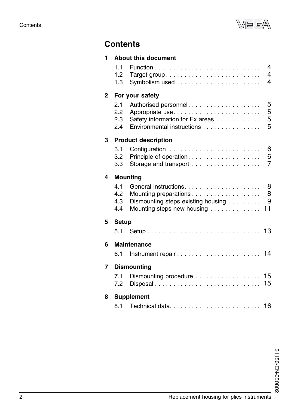 VEGA Replacement housing for plics instruments User Manual | Page 2 / 16
