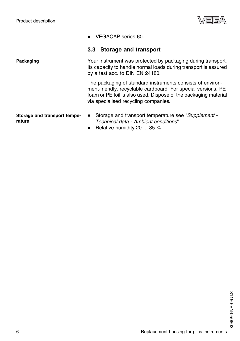 3 storage and transport | VEGA Replacement housing for plics instruments User Manual | Page 6 / 16
