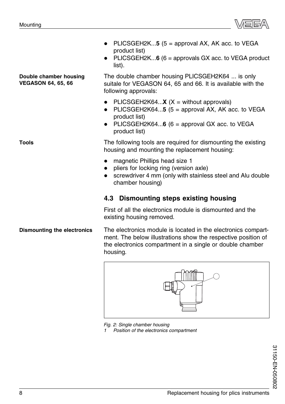 3 dismounting steps existing housing | VEGA Replacement housing for plics instruments User Manual | Page 8 / 16