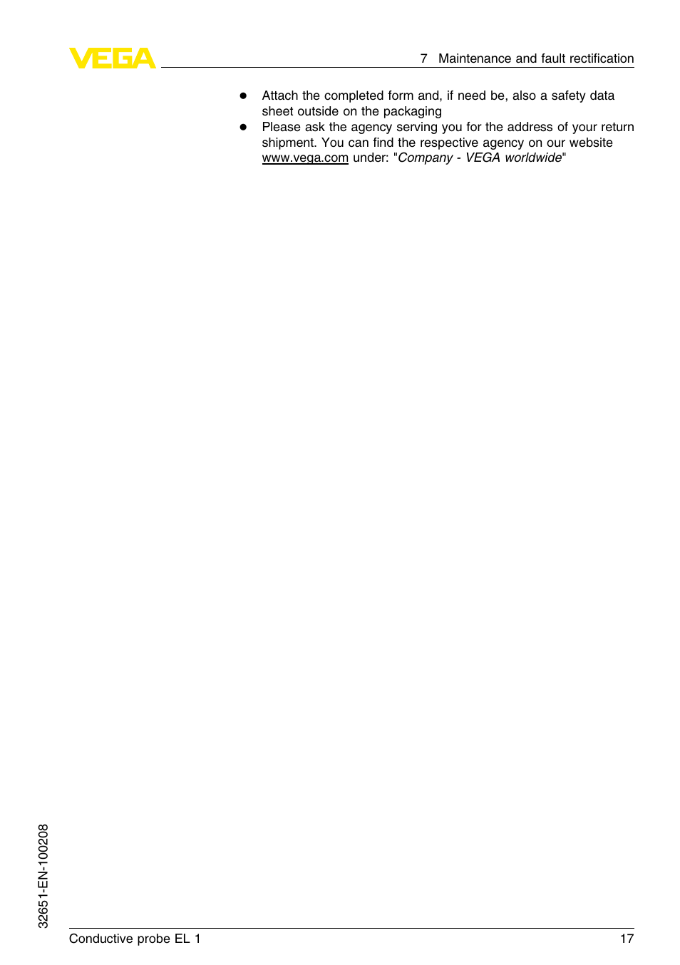 VEGA EL 1 Conductive probe User Manual | Page 17 / 24