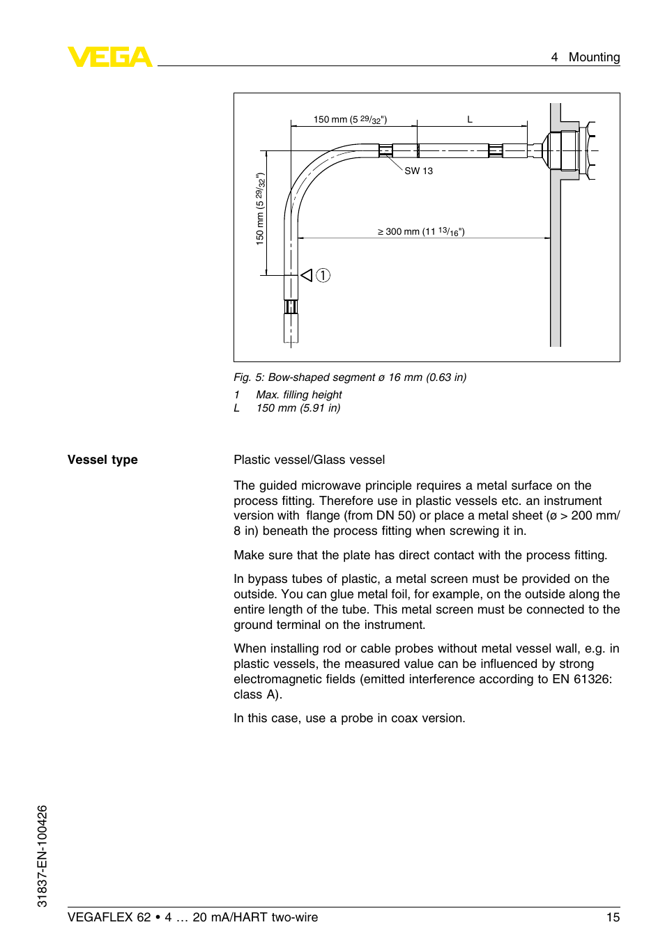 VEGA VEGAFLEX 62 4 … 20 mA_HART two-wire User Manual | Page 15 / 64