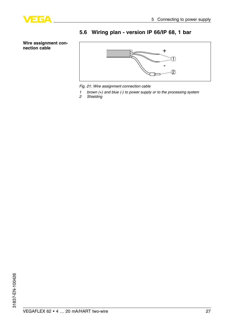 6 wiring plan – version ip66/ip68, 1bar | VEGA VEGAFLEX 62 4 … 20 mA_HART two-wire User Manual | Page 27 / 64