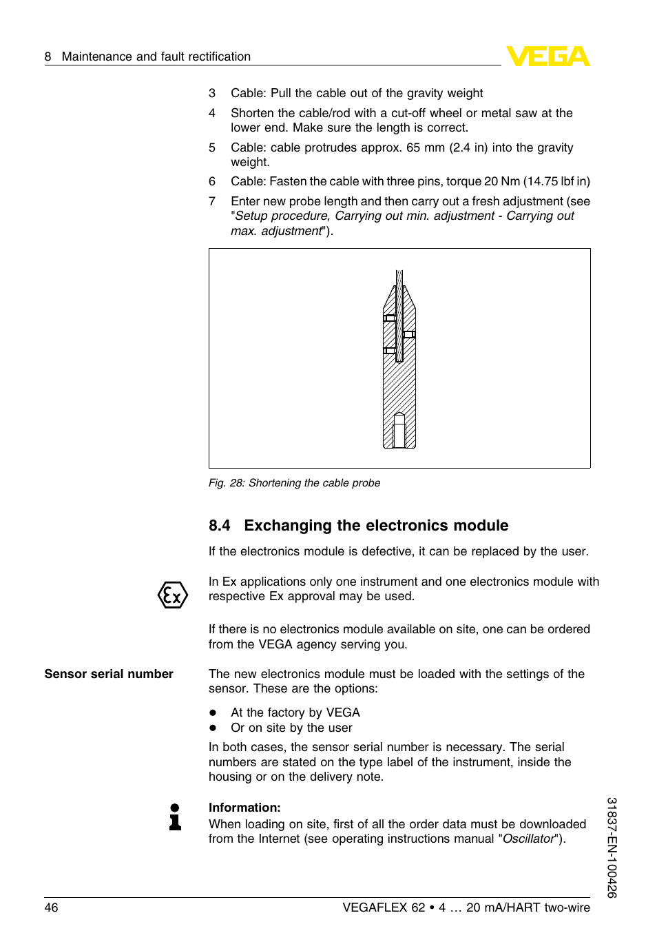 4 exchanging the electronics module | VEGA VEGAFLEX 62 4 … 20 mA_HART two-wire User Manual | Page 46 / 64