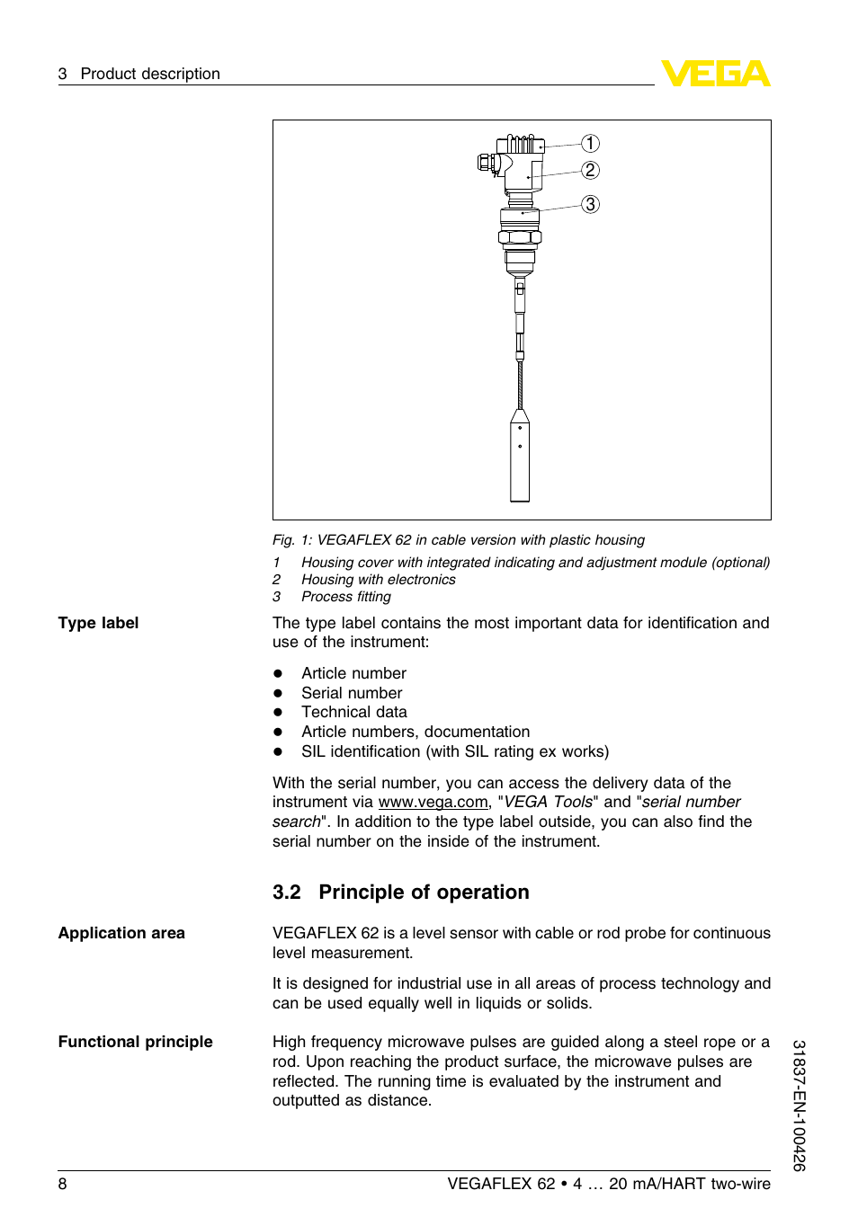 2 principle of operation | VEGA VEGAFLEX 62 4 … 20 mA_HART two-wire User Manual | Page 8 / 64