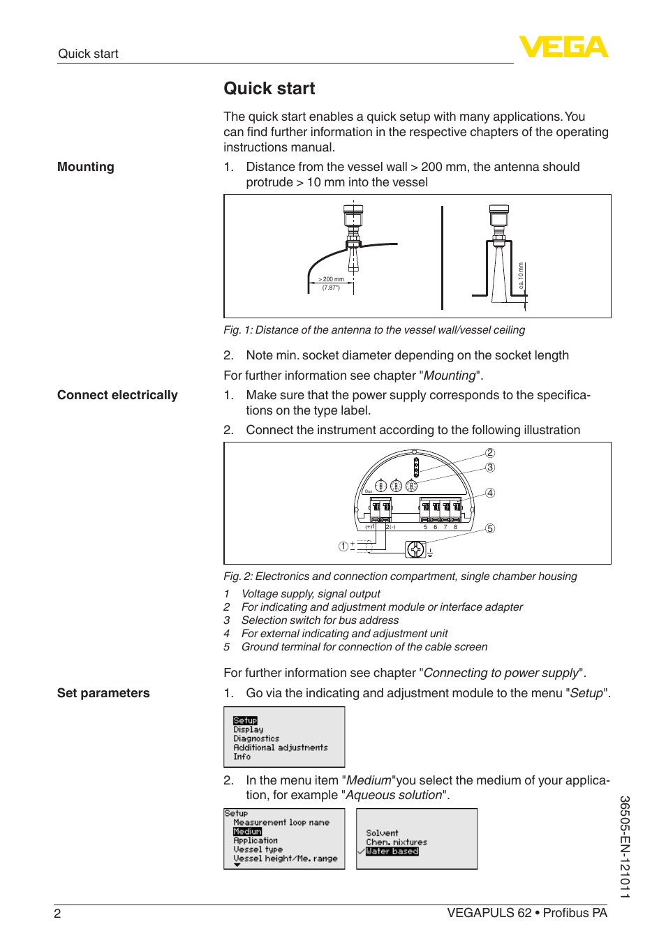 Quick start | VEGA VEGAPULS 62 (≥ 2.0.0 - ≥ 4.0.0) Profibus PA User Manual | Page 2 / 88