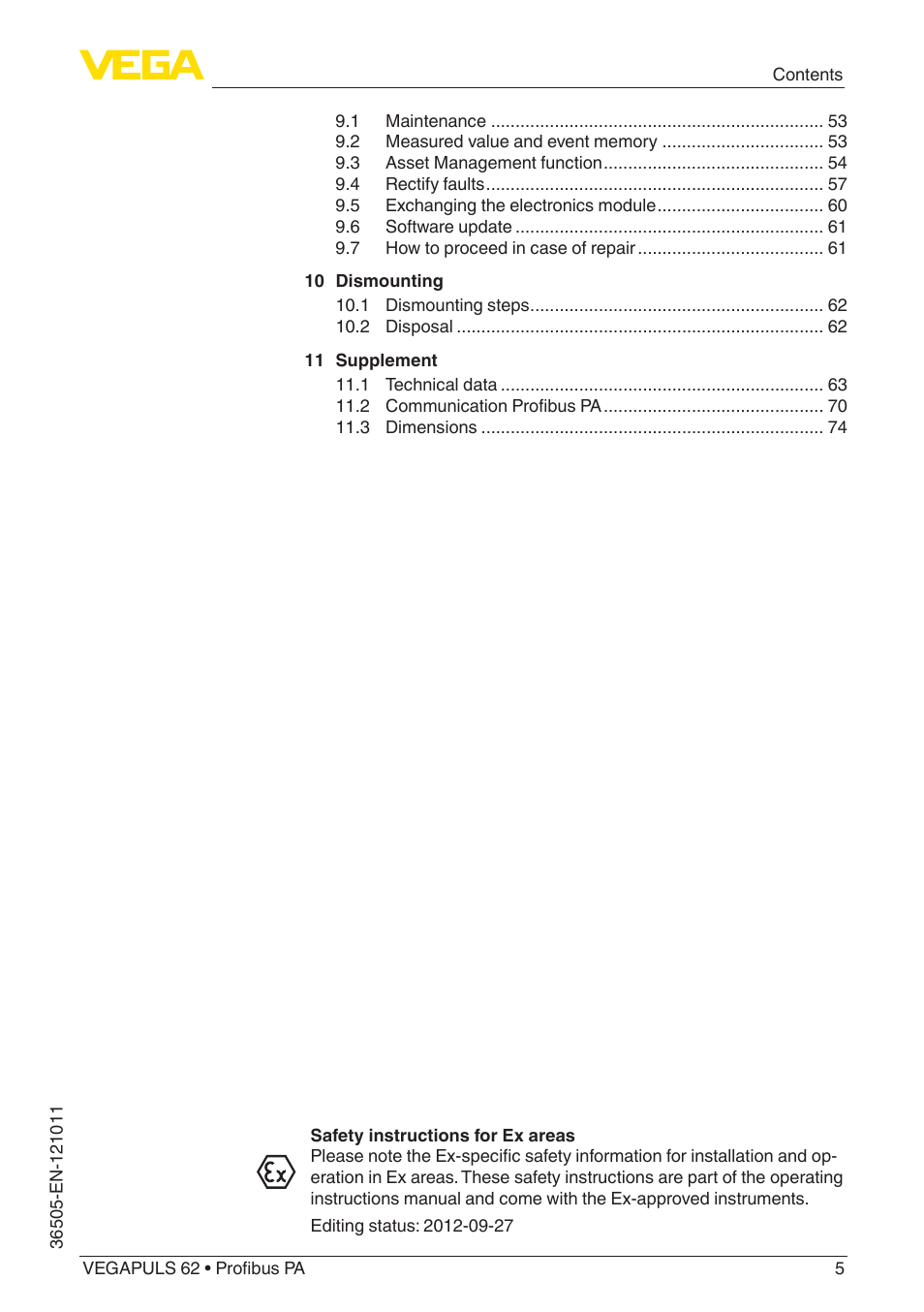 VEGA VEGAPULS 62 (≥ 2.0.0 - ≥ 4.0.0) Profibus PA User Manual | Page 5 / 88