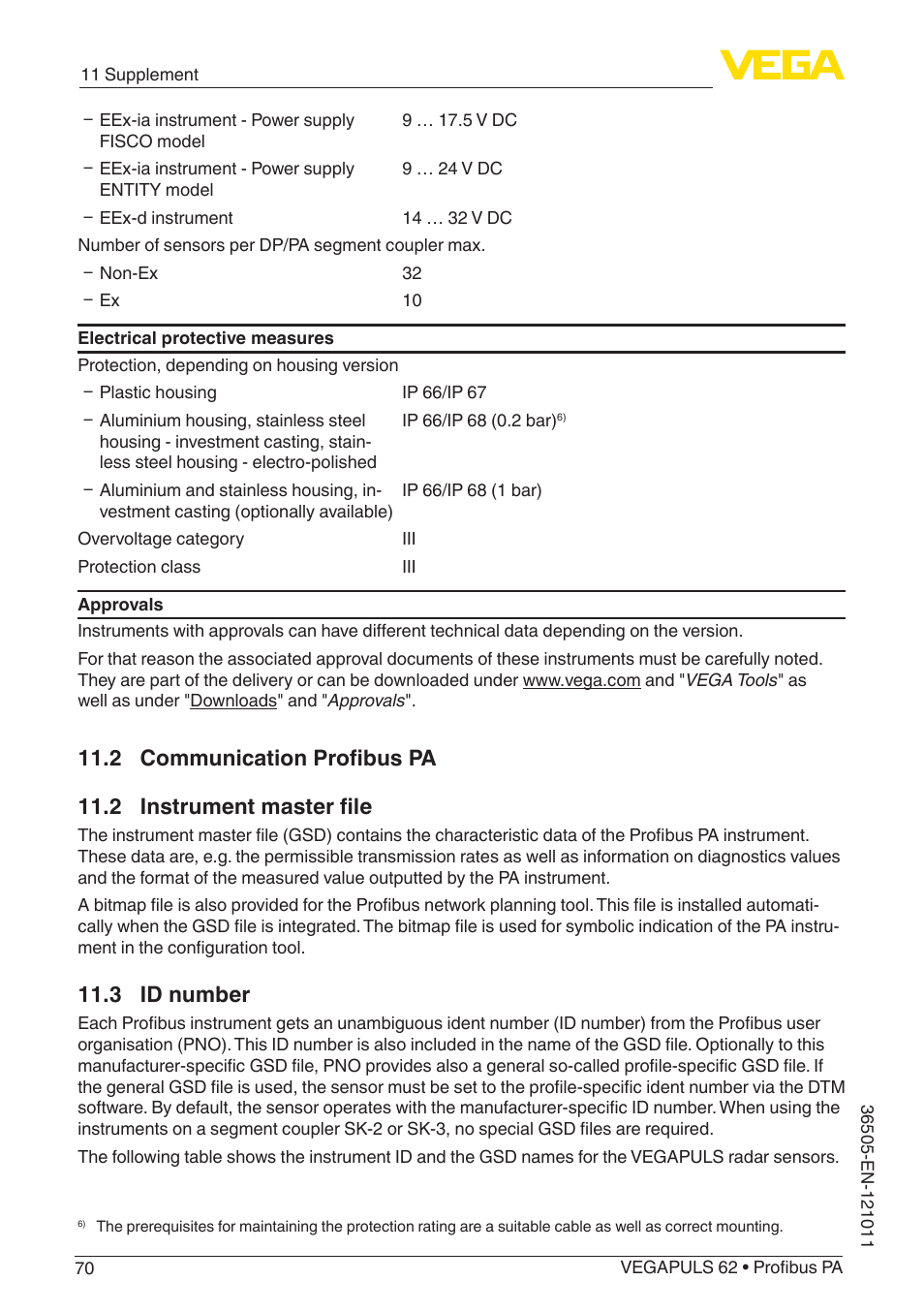 2 communication profibus pa, 2 instrument master file, 3 id number | VEGA VEGAPULS 62 (≥ 2.0.0 - ≥ 4.0.0) Profibus PA User Manual | Page 70 / 88