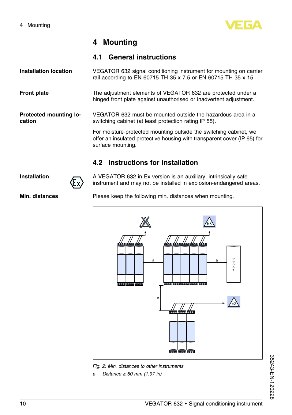 4 mounting, 1 general instructions, 2 instructions for installation | 4mounting | VEGA VEGATOR 632 User Manual | Page 10 / 60