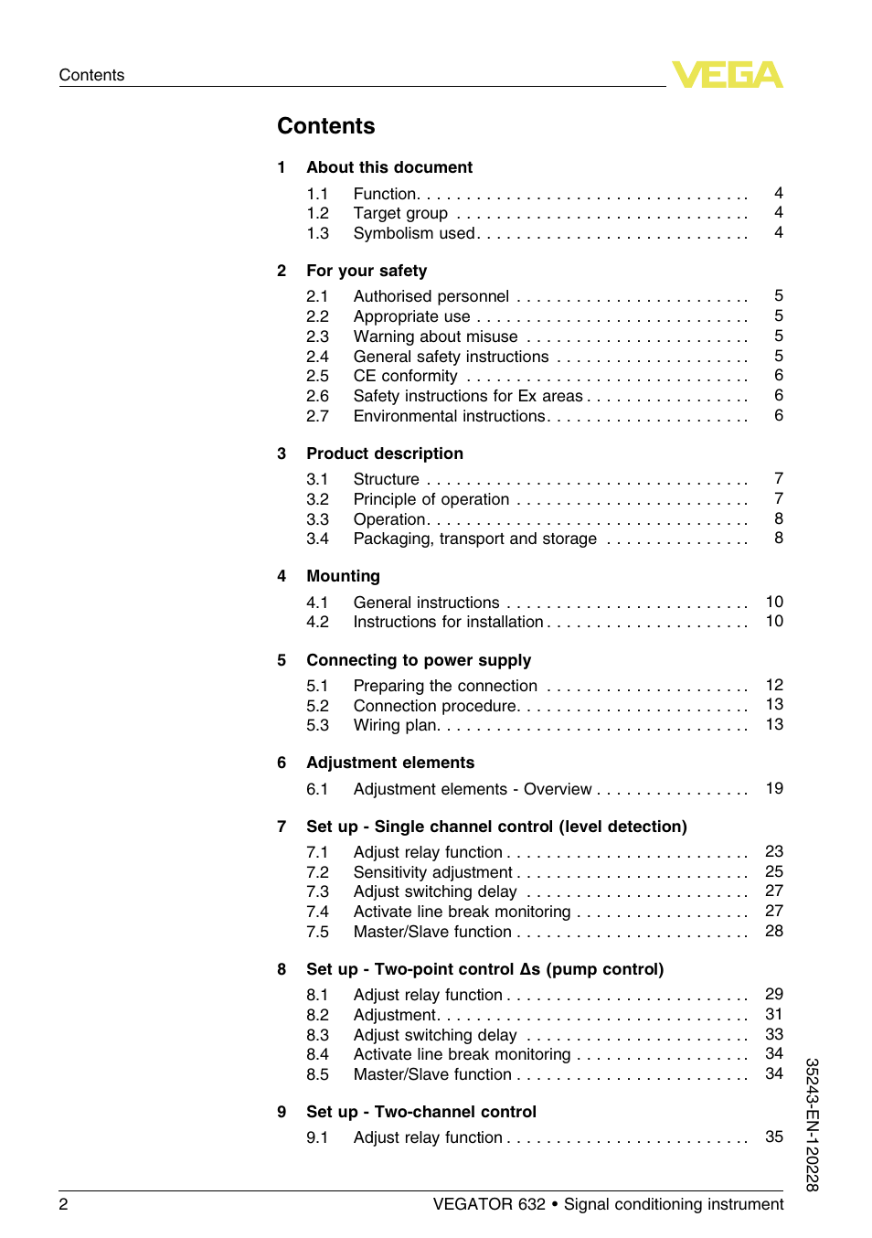 VEGA VEGATOR 632 User Manual | Page 2 / 60