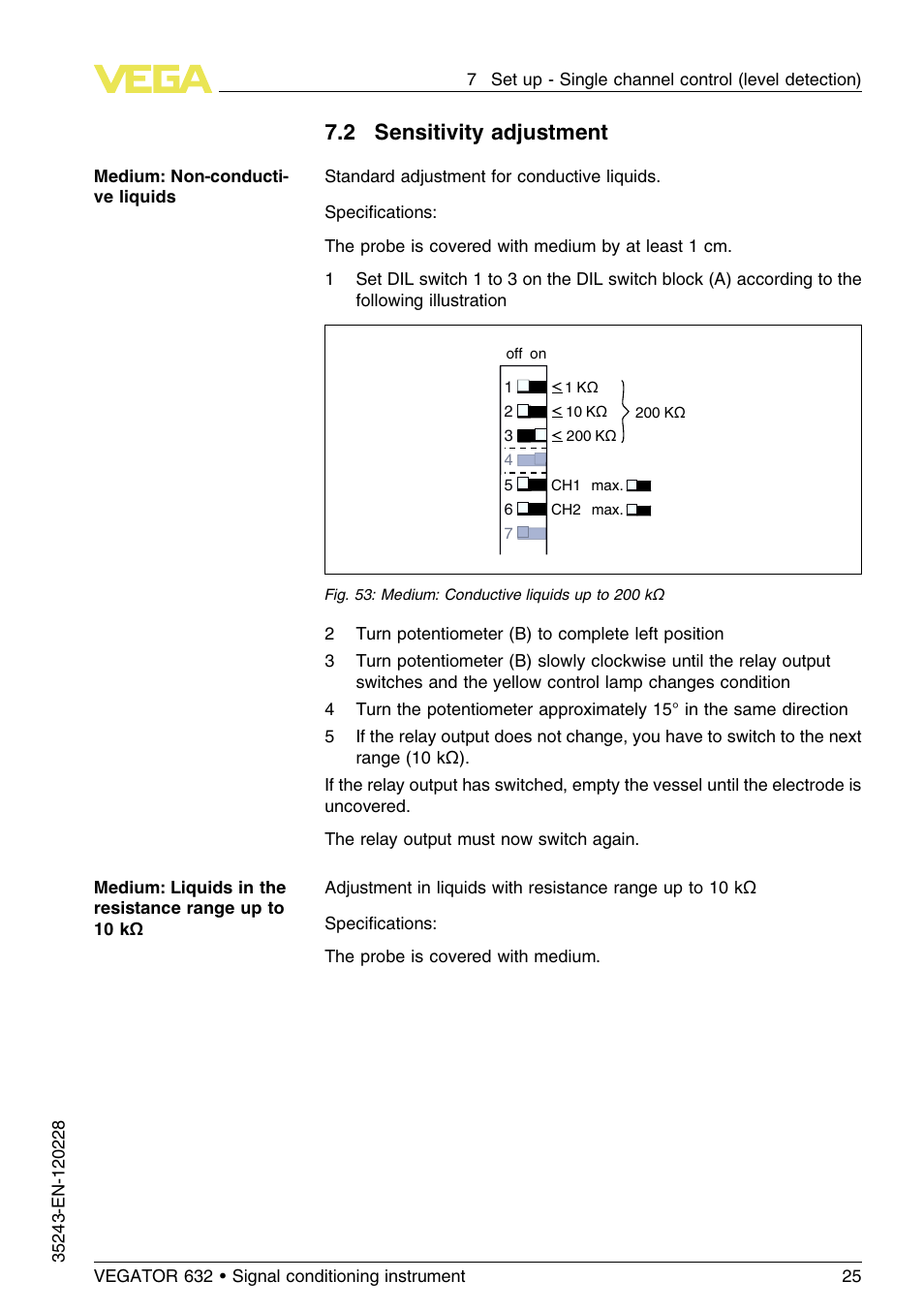 2 sensitivity adjustment | VEGA VEGATOR 632 User Manual | Page 25 / 60