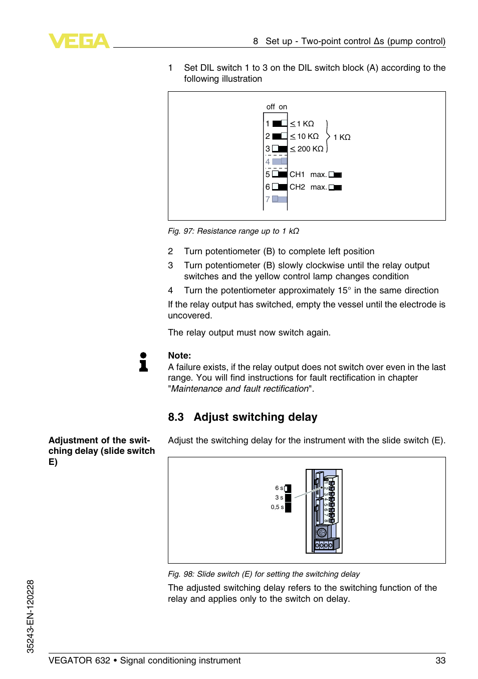 3 adjust switching delay | VEGA VEGATOR 632 User Manual | Page 33 / 60