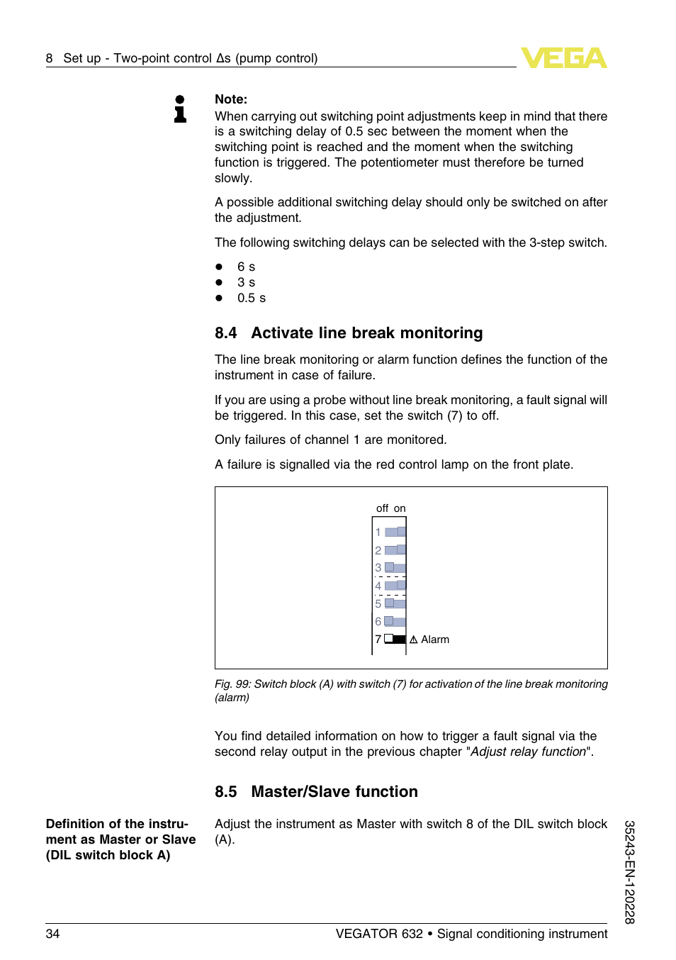 4 activate line break monitoring, 5 master/slave function | VEGA VEGATOR 632 User Manual | Page 34 / 60