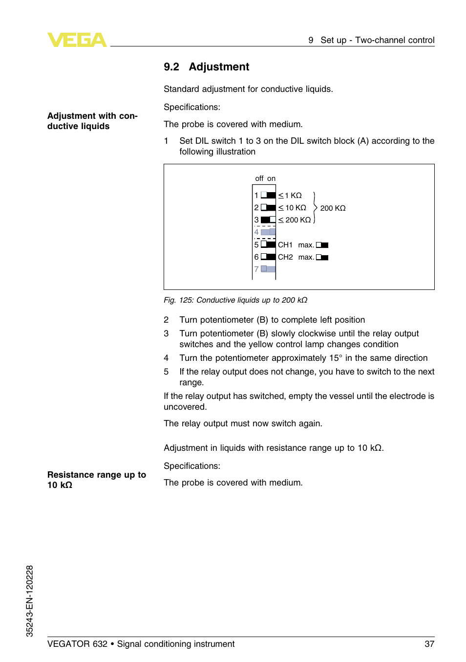 2 adjustment | VEGA VEGATOR 632 User Manual | Page 37 / 60