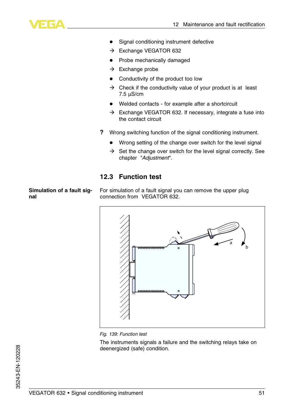 3 function test, 12 .3 function test | VEGA VEGATOR 632 User Manual | Page 51 / 60