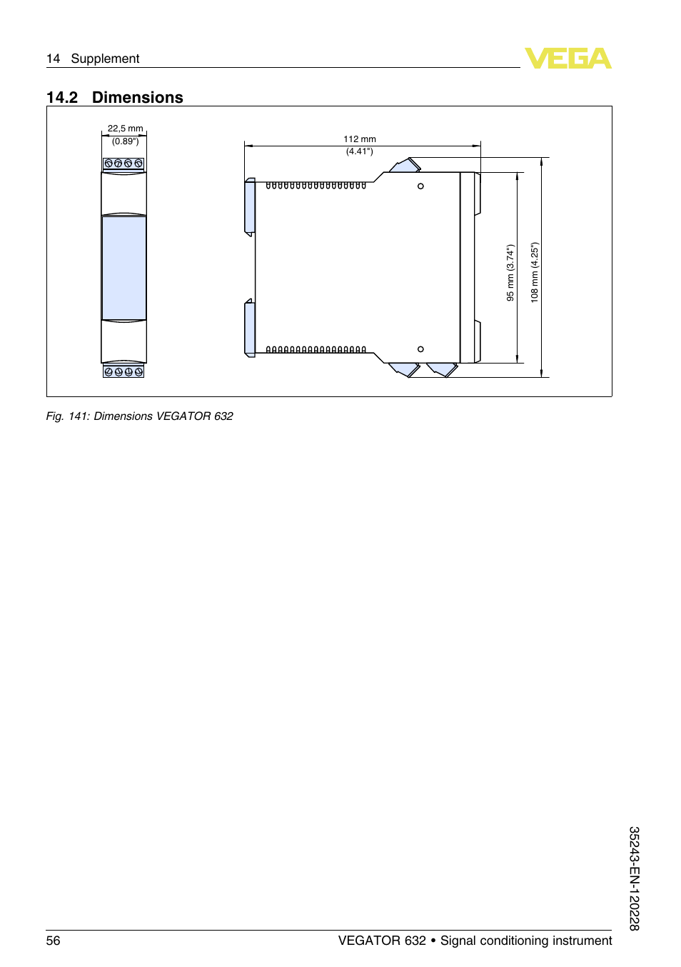 2 dimensions, 14 .2 dimensions | VEGA VEGATOR 632 User Manual | Page 56 / 60