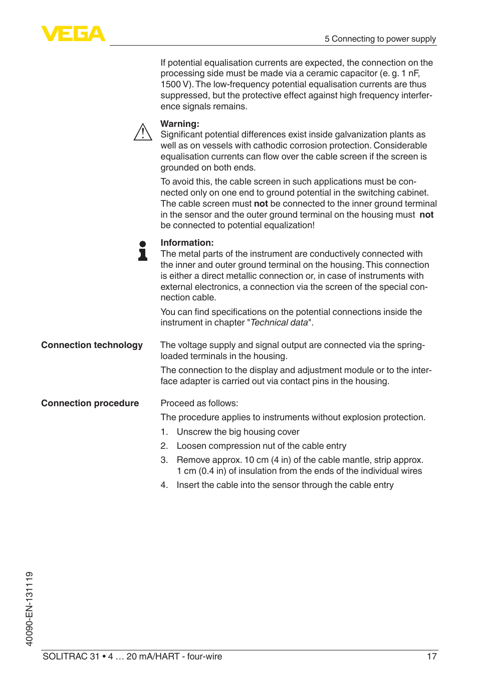 VEGA SOLITRAC 31 4 … 20 mA_HART - four-wire User Manual | Page 17 / 80