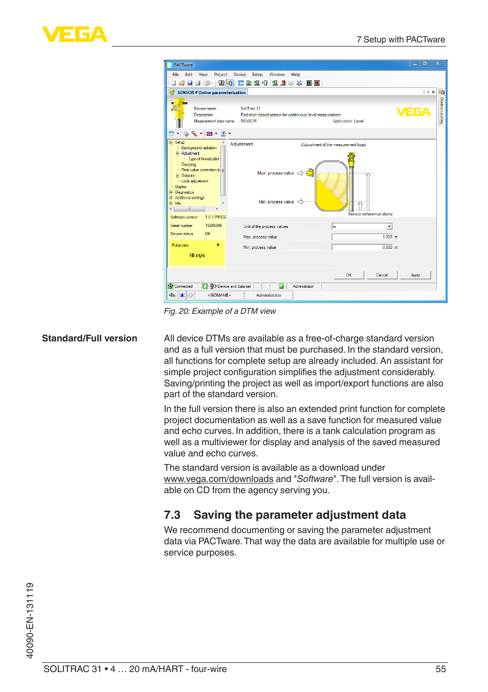 3 saving the parameter adjustment data | VEGA SOLITRAC 31 4 … 20 mA_HART - four-wire User Manual | Page 55 / 80