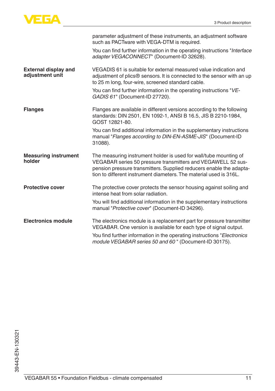 VEGA VEGABAR 55 Foundation Fieldbus - climate compensated User Manual | Page 11 / 68
