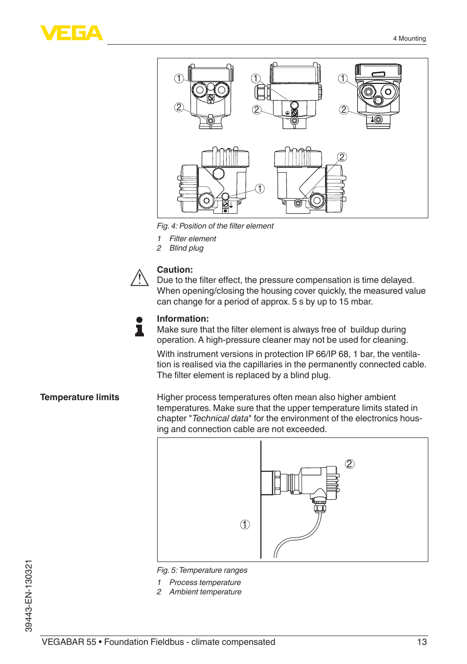 VEGA VEGABAR 55 Foundation Fieldbus - climate compensated User Manual | Page 13 / 68