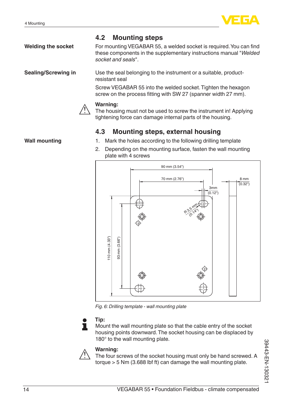 2 mounting steps, 3 mounting steps, external housing | VEGA VEGABAR 55 Foundation Fieldbus - climate compensated User Manual | Page 14 / 68