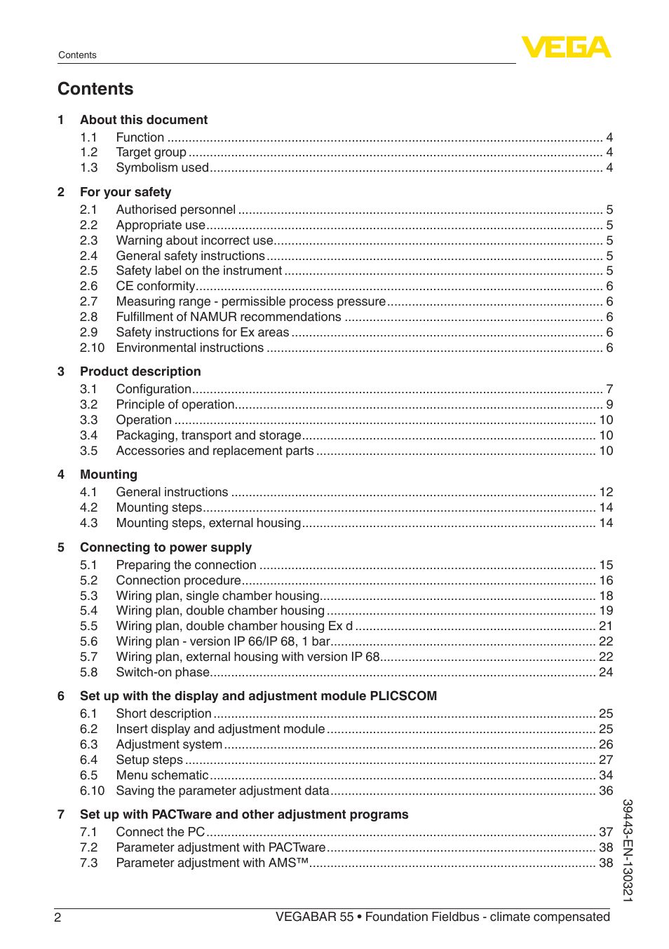 VEGA VEGABAR 55 Foundation Fieldbus - climate compensated User Manual | Page 2 / 68