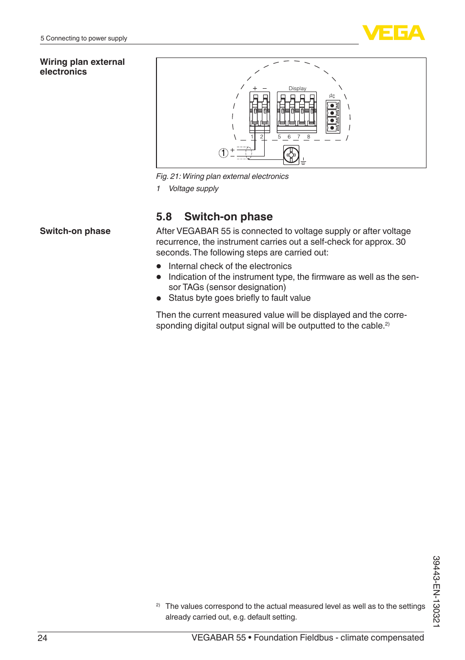 8 switch-on phase | VEGA VEGABAR 55 Foundation Fieldbus - climate compensated User Manual | Page 24 / 68