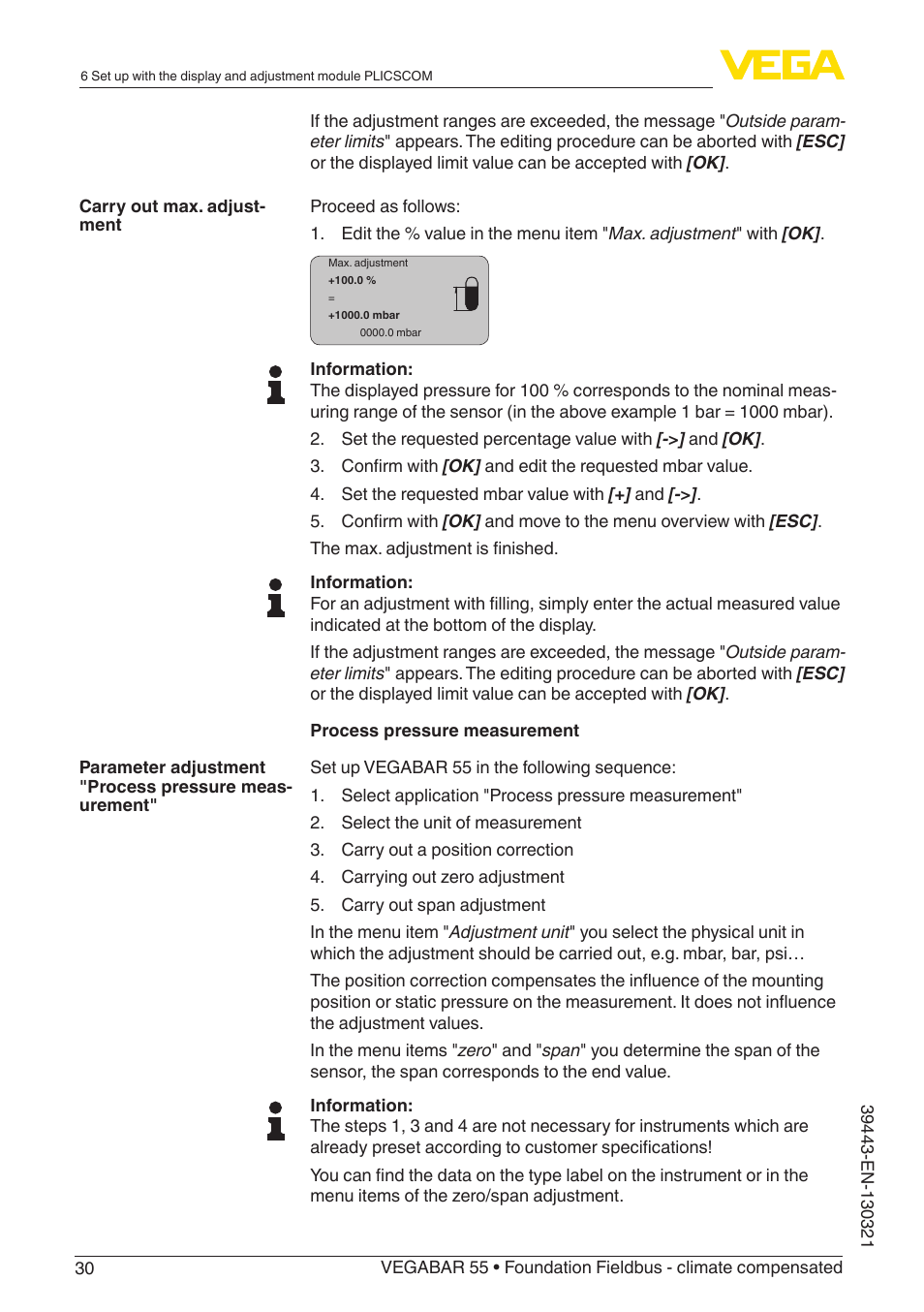 VEGA VEGABAR 55 Foundation Fieldbus - climate compensated User Manual | Page 30 / 68