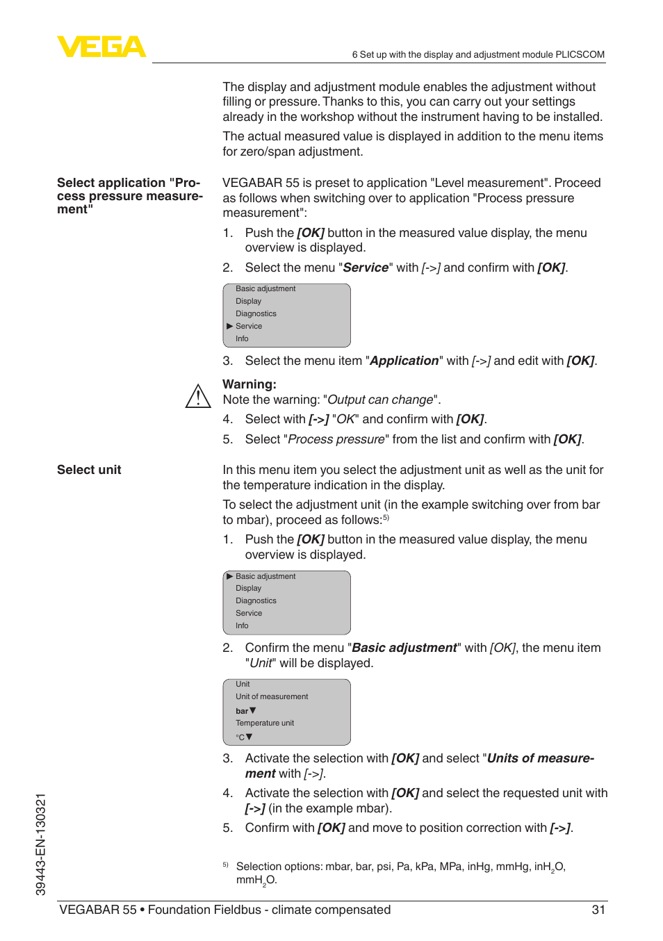 VEGA VEGABAR 55 Foundation Fieldbus - climate compensated User Manual | Page 31 / 68