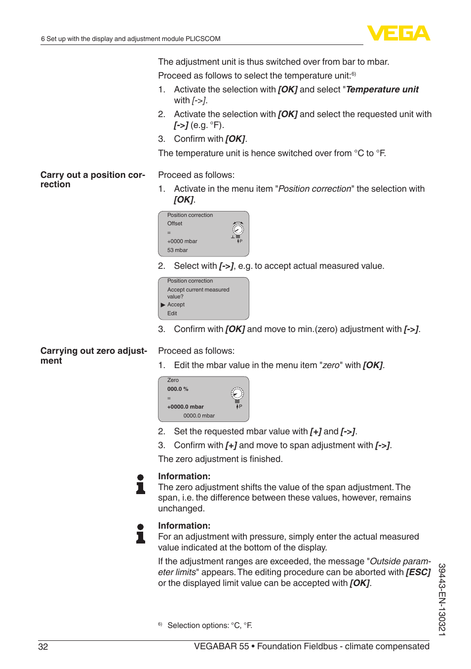 VEGA VEGABAR 55 Foundation Fieldbus - climate compensated User Manual | Page 32 / 68