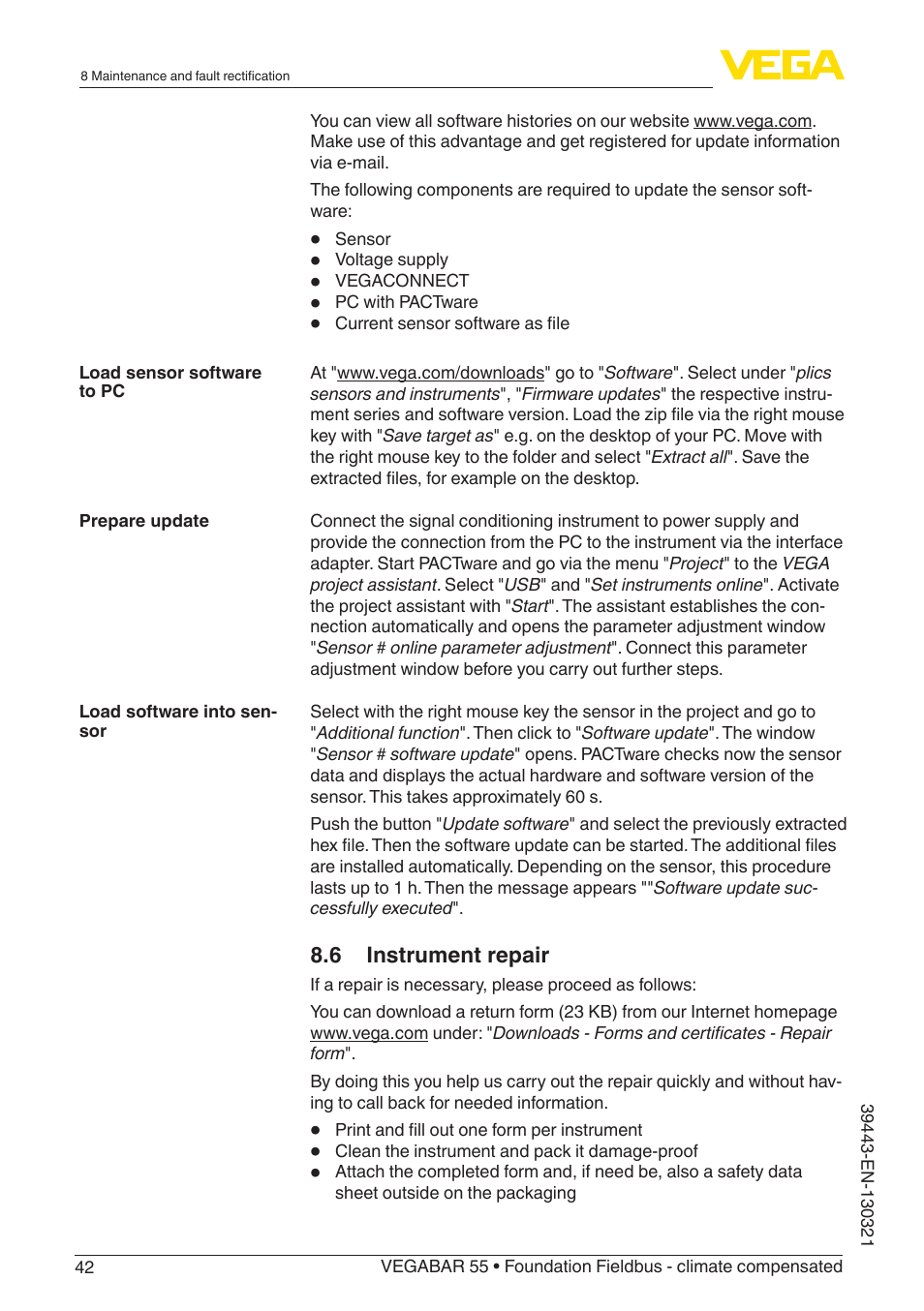 VEGA VEGABAR 55 Foundation Fieldbus - climate compensated User Manual | Page 42 / 68
