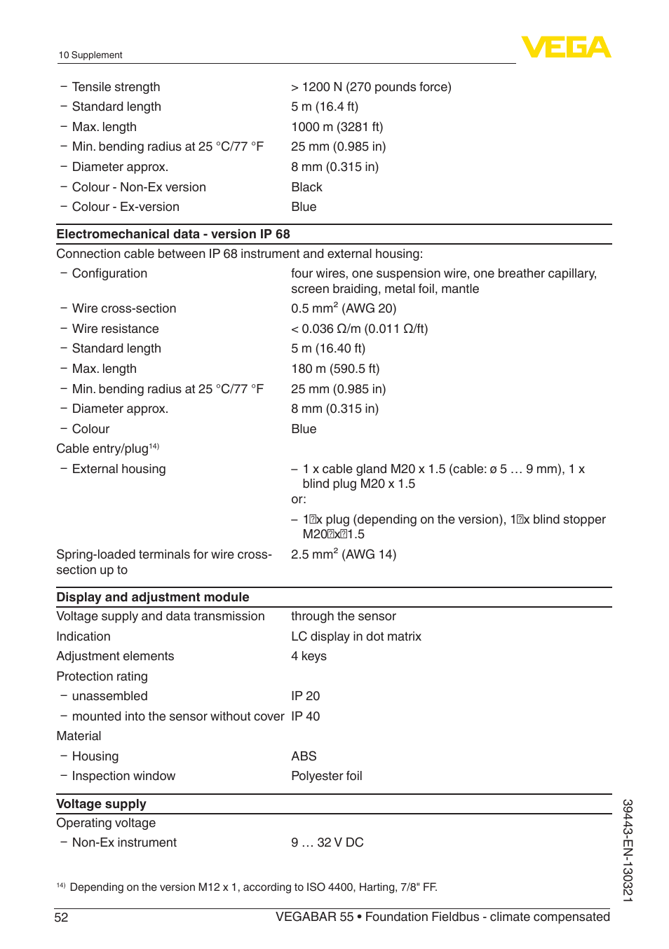 VEGA VEGABAR 55 Foundation Fieldbus - climate compensated User Manual | Page 52 / 68