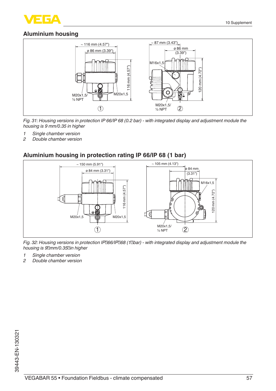 Aluminium housing | VEGA VEGABAR 55 Foundation Fieldbus - climate compensated User Manual | Page 57 / 68