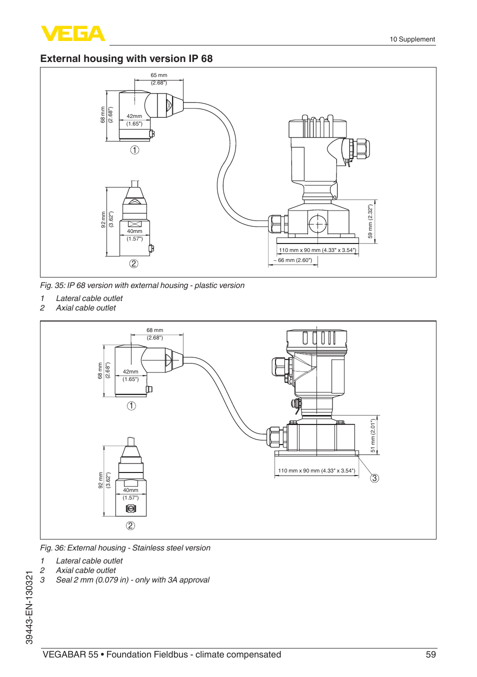 External housing with version ip 68 | VEGA VEGABAR 55 Foundation Fieldbus - climate compensated User Manual | Page 59 / 68