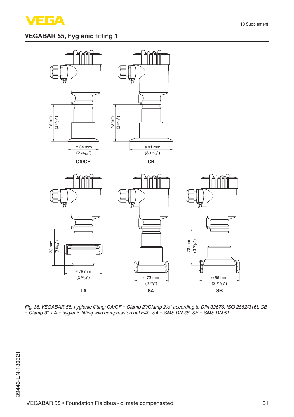 Vegabar 55, hygienic fitting 1 | VEGA VEGABAR 55 Foundation Fieldbus - climate compensated User Manual | Page 61 / 68