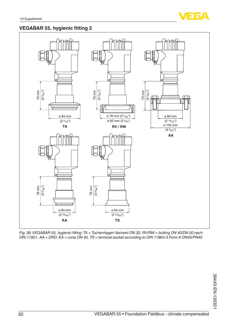 Vegabar 55, hygienic fitting 2 | VEGA VEGABAR 55 Foundation Fieldbus - climate compensated User Manual | Page 62 / 68