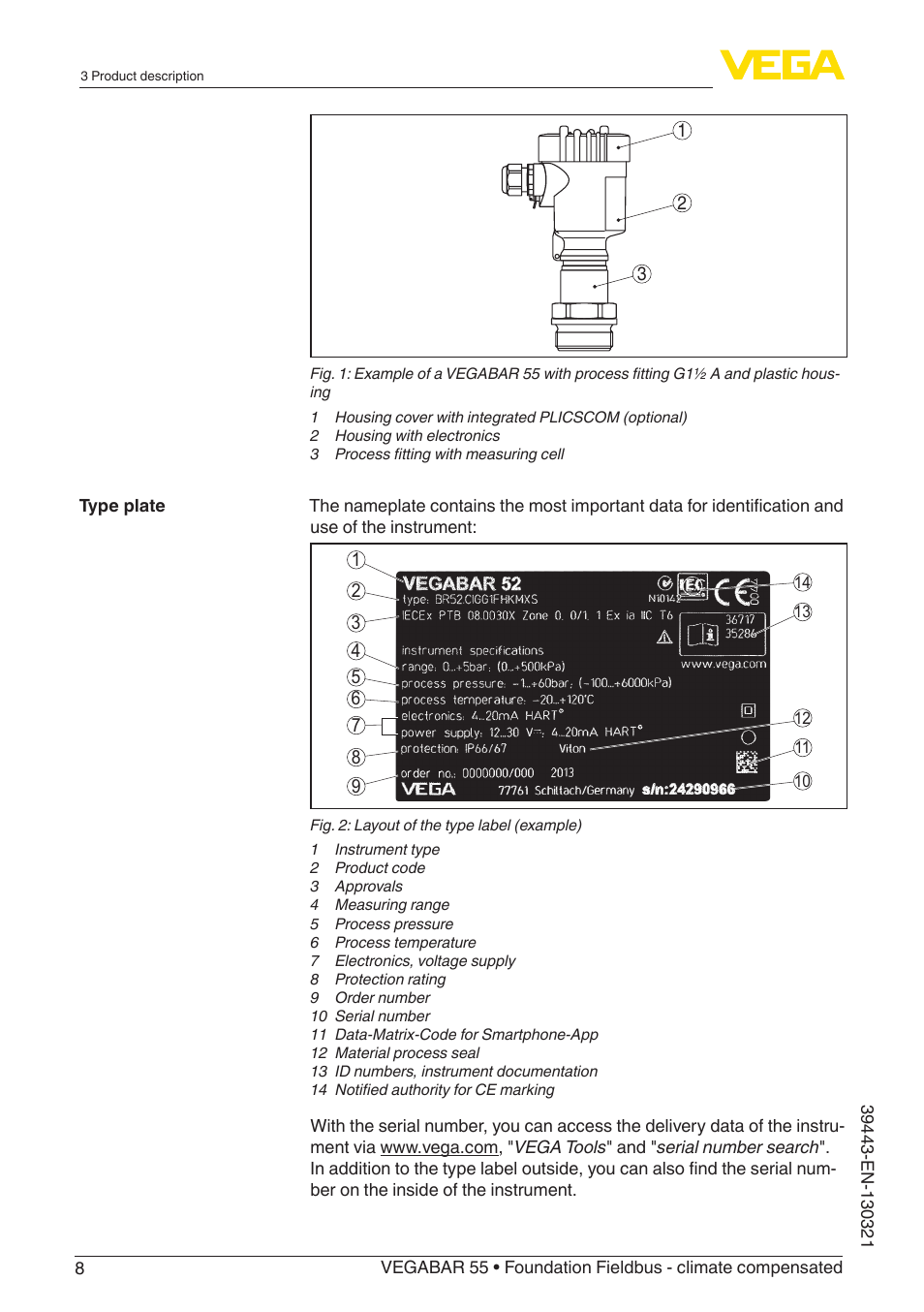 VEGA VEGABAR 55 Foundation Fieldbus - climate compensated User Manual | Page 8 / 68