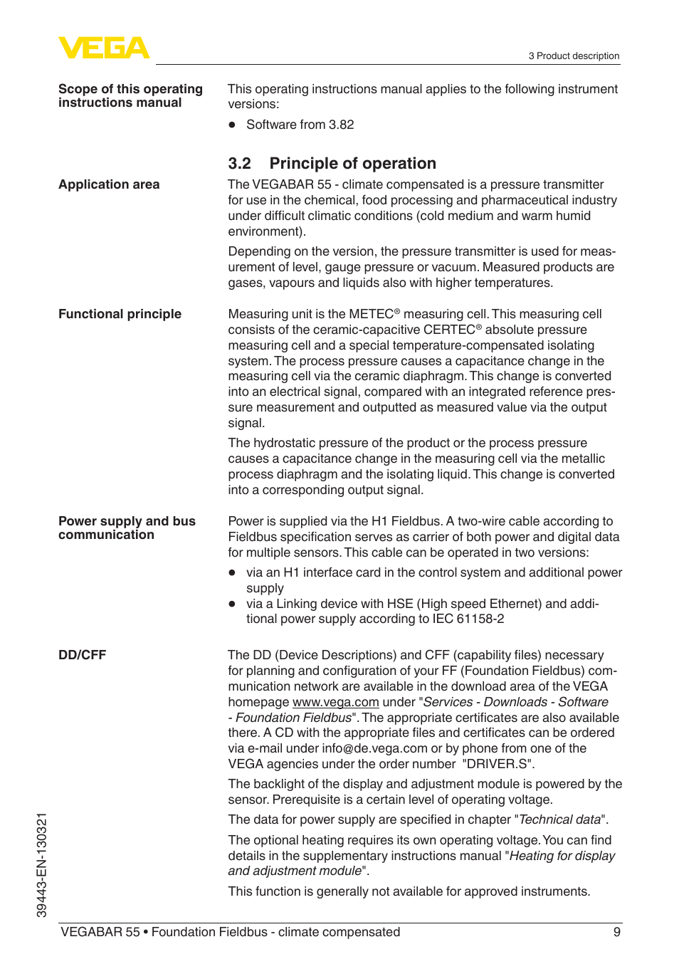 2 principle of operation | VEGA VEGABAR 55 Foundation Fieldbus - climate compensated User Manual | Page 9 / 68