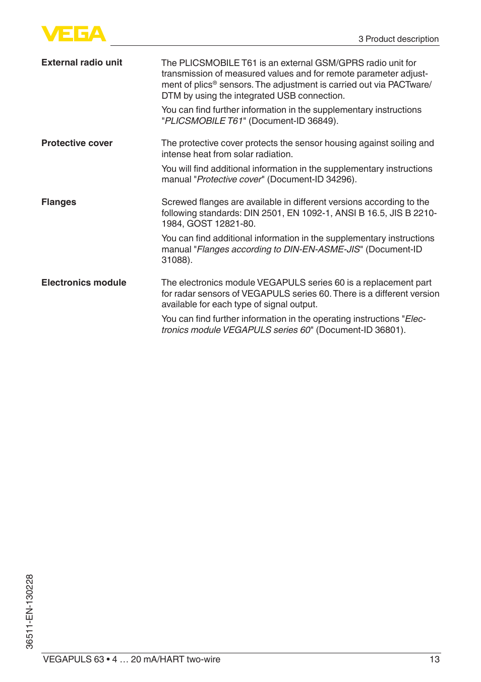 VEGA VEGAPULS 63 (≥ 2.0.0 - ≥ 4.0.0) 4 … 20 mA_HART two-wire User Manual | Page 13 / 80