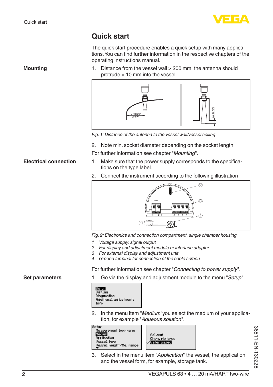 Quick start | VEGA VEGAPULS 63 (≥ 2.0.0 - ≥ 4.0.0) 4 … 20 mA_HART two-wire User Manual | Page 2 / 80