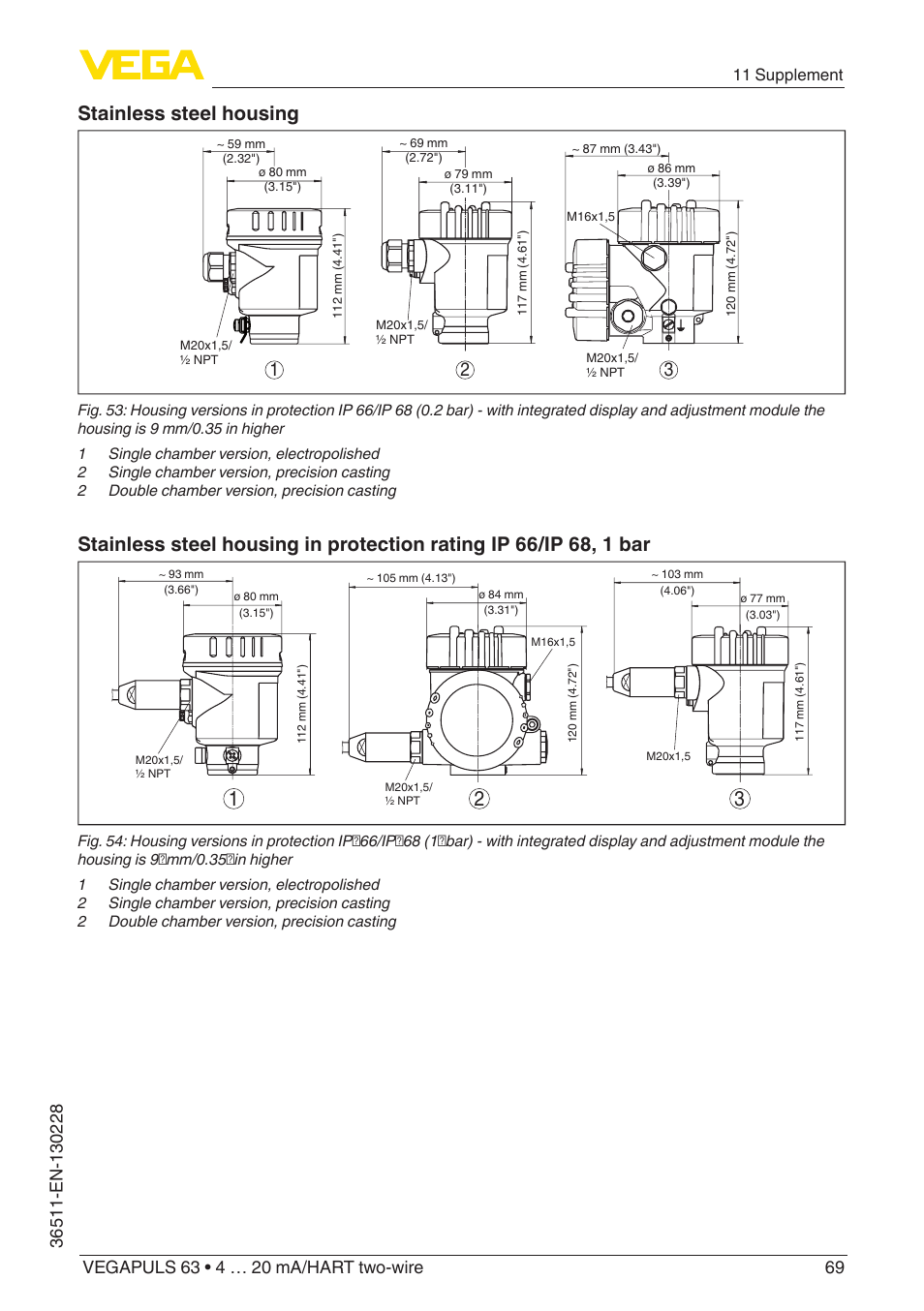 Stainless steel housing | VEGA VEGAPULS 63 (≥ 2.0.0 - ≥ 4.0.0) 4 … 20 mA_HART two-wire User Manual | Page 69 / 80