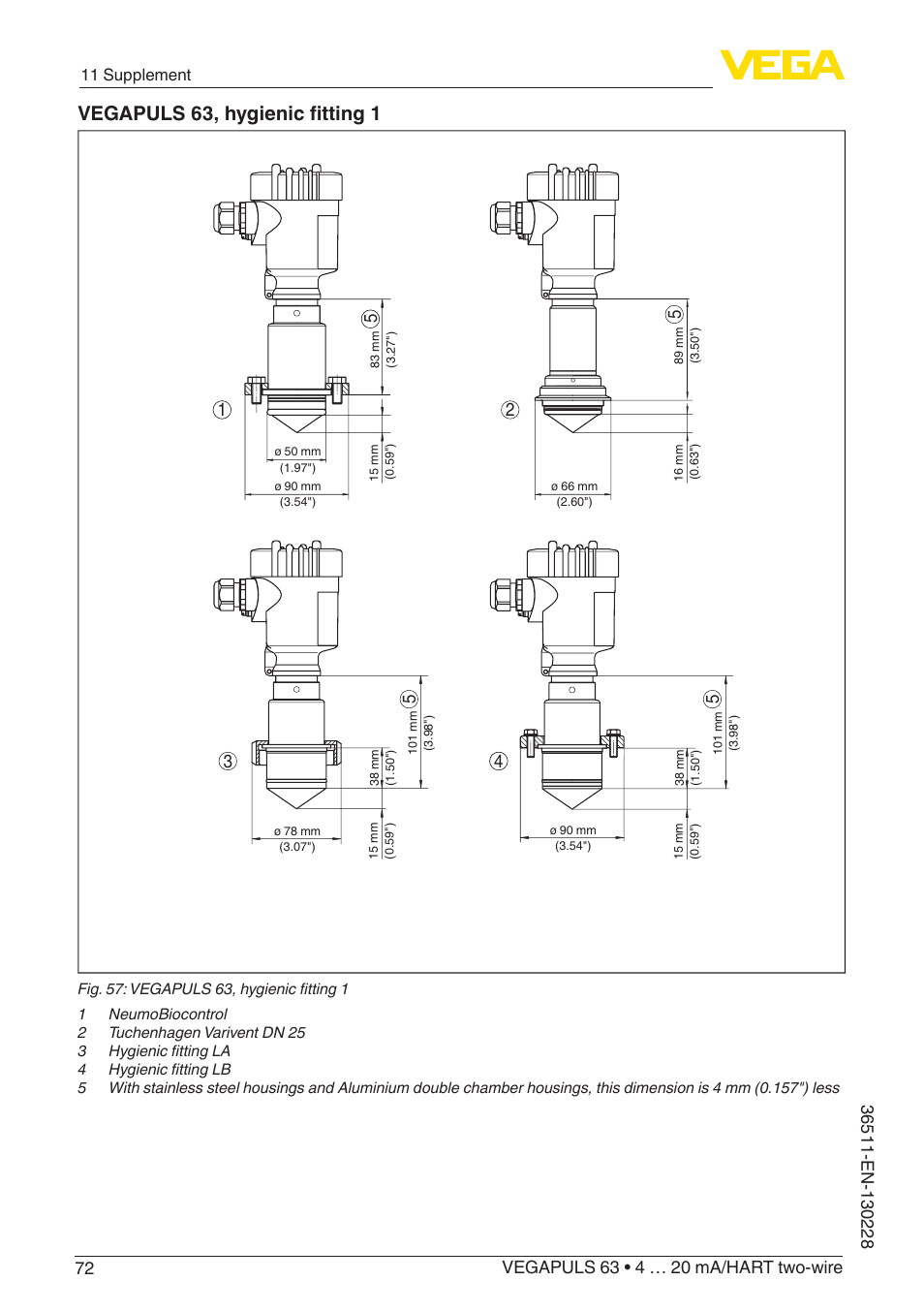 Vegapuls 63, hygienic fitting 1 | VEGA VEGAPULS 63 (≥ 2.0.0 - ≥ 4.0.0) 4 … 20 mA_HART two-wire User Manual | Page 72 / 80