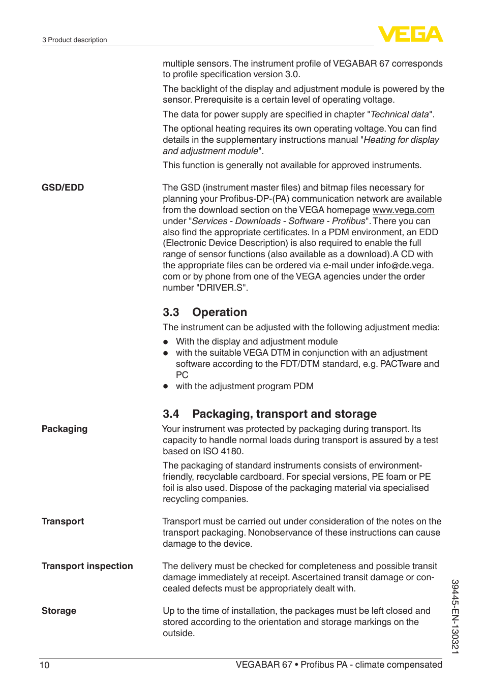 VEGA VEGABAR 67 Profibus PA - climate compensated User Manual | Page 10 / 72