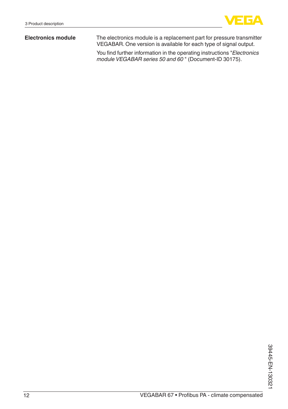 VEGA VEGABAR 67 Profibus PA - climate compensated User Manual | Page 12 / 72