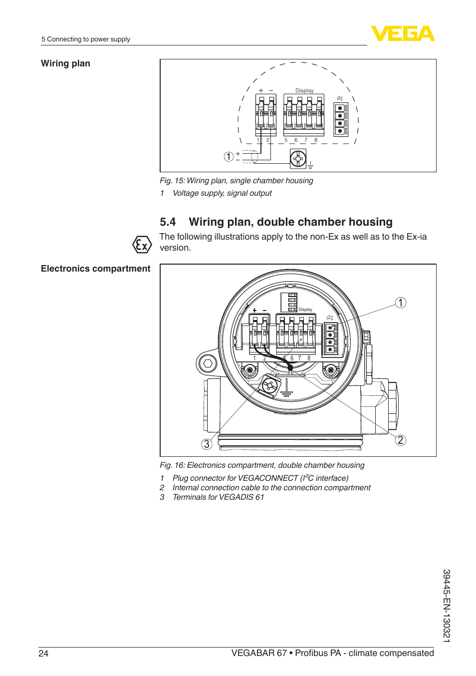 4 wiring plan, double chamber housing | VEGA VEGABAR 67 Profibus PA - climate compensated User Manual | Page 24 / 72