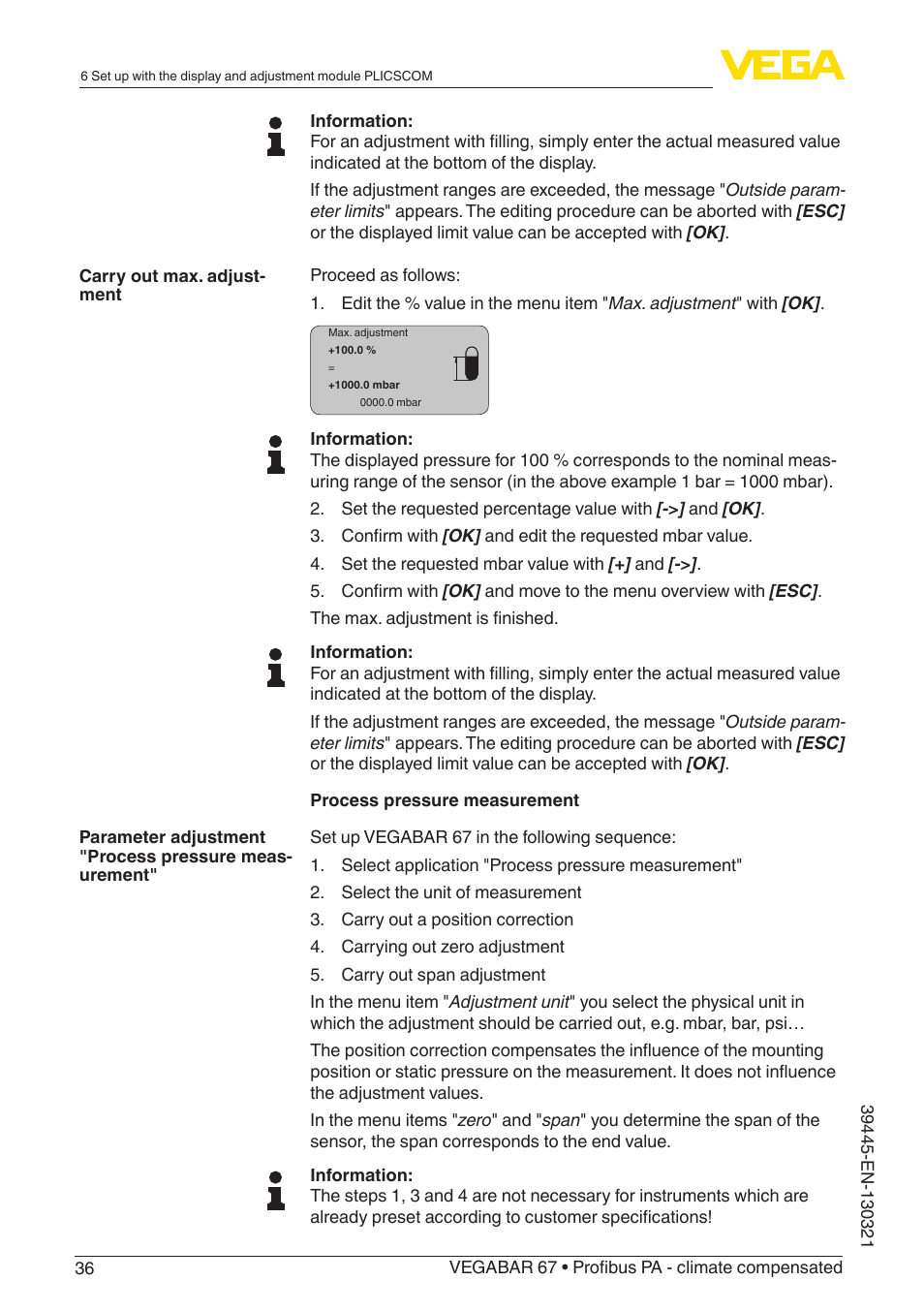 VEGA VEGABAR 67 Profibus PA - climate compensated User Manual | Page 36 / 72