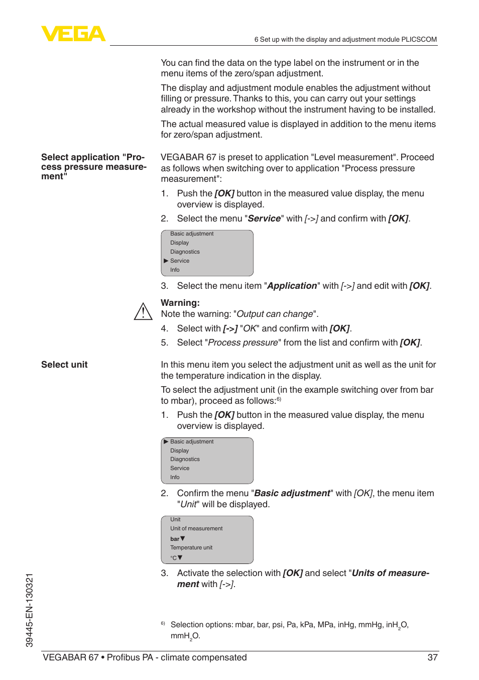 VEGA VEGABAR 67 Profibus PA - climate compensated User Manual | Page 37 / 72